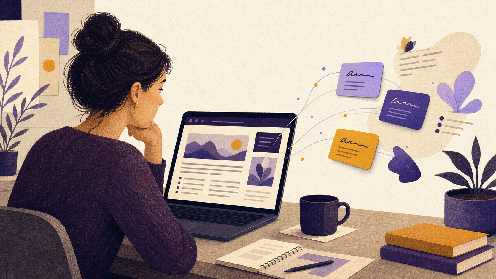 A browser article with a few useful words gently highlighted beside handwritten language notes